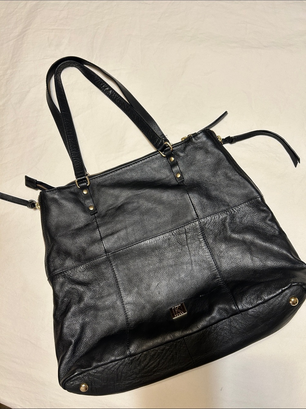 Kooba Black Leather Tote with Gold Accents